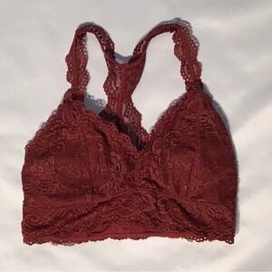 Seeded & Sewn Burgundy‎ Lace Bralette Size M – Racerback Sheer Padded Crop Top